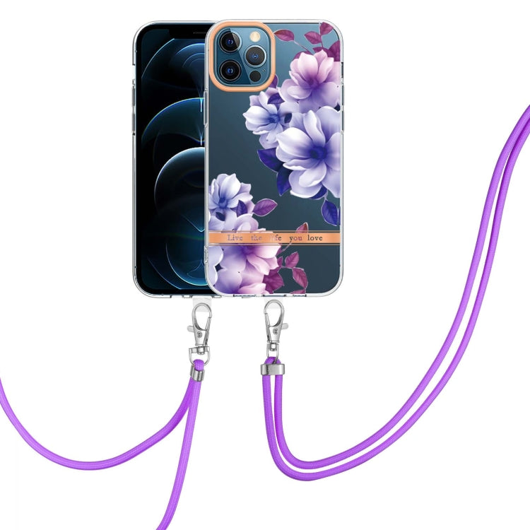 For iPhone 12 Pro Max Flowers Series TPU Phone Case with Lanyard