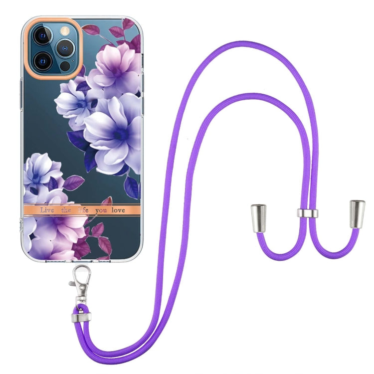 For iPhone 12 Pro Max Flowers Series TPU Phone Case with Lanyard