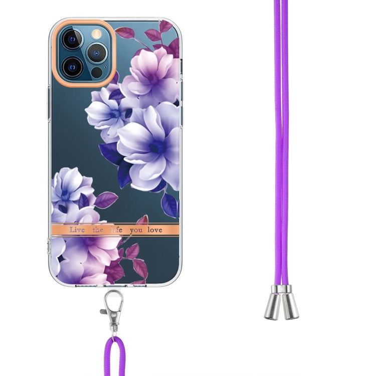 For iPhone 12 Pro Max Flowers Series TPU Phone Case with Lanyard
