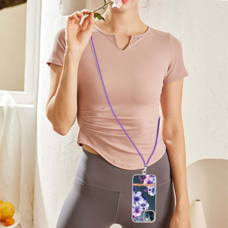 For iPhone 12 Pro Max Flowers Series TPU Phone Case with Lanyard