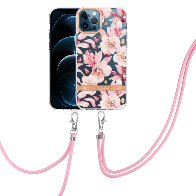 For iPhone 12 Pro Max Flowers Series TPU Phone Case with Lanyard