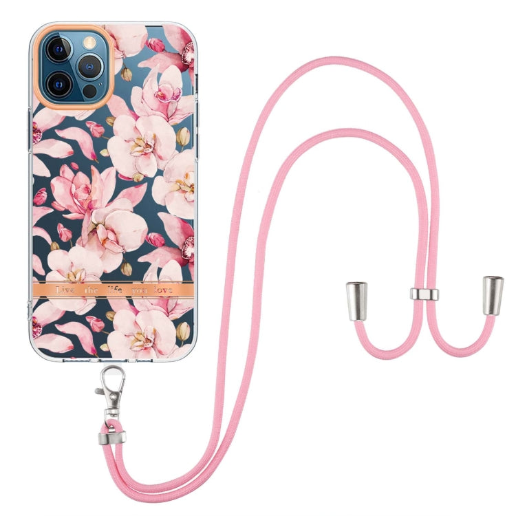 For iPhone 12 Pro Max Flowers Series TPU Phone Case with Lanyard