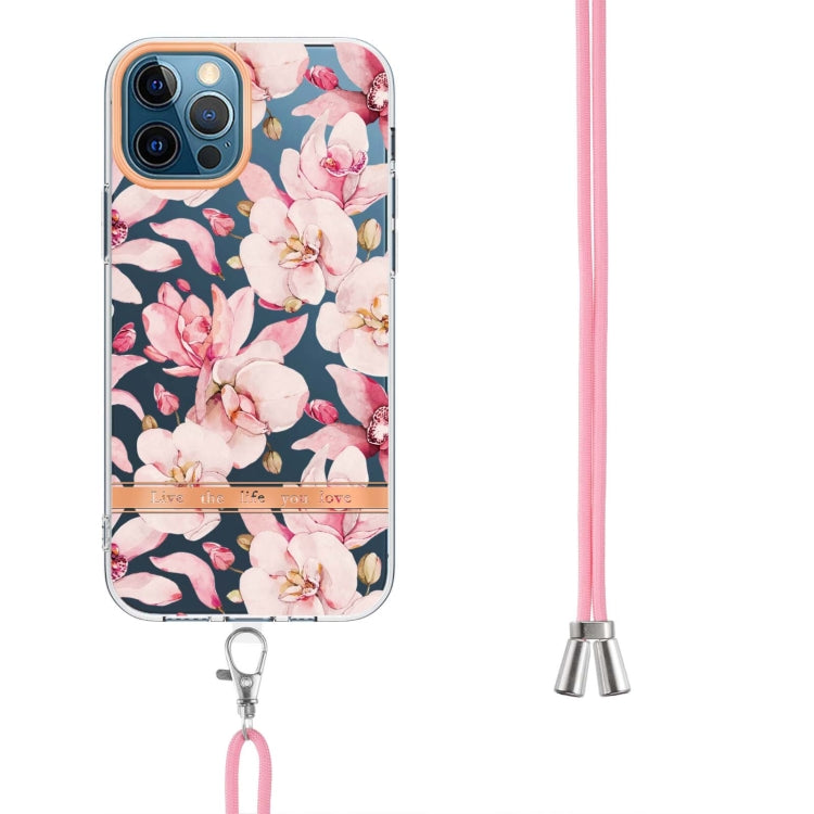 For iPhone 12 Pro Max Flowers Series TPU Phone Case with Lanyard