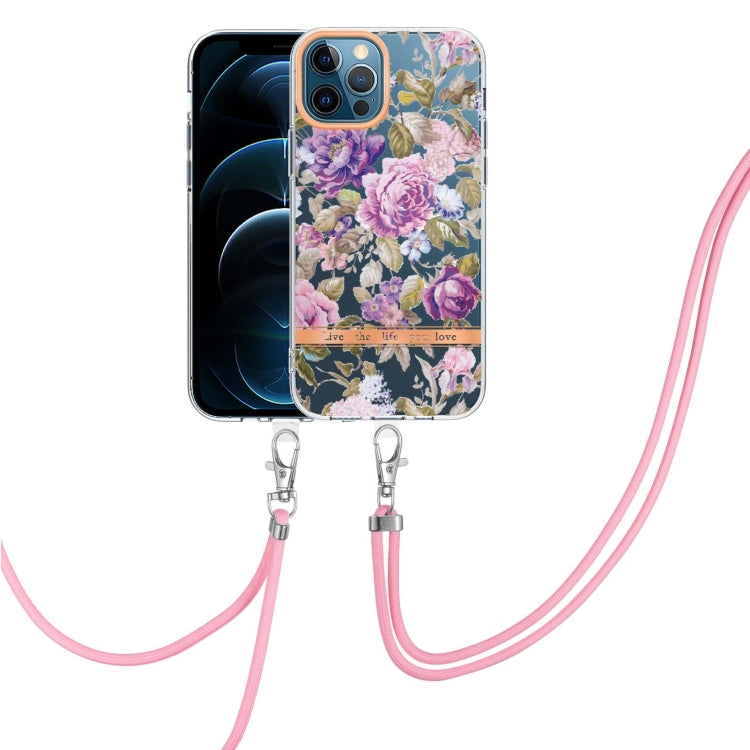 For iPhone 12 Pro Max Flowers Series TPU Phone Case with Lanyard