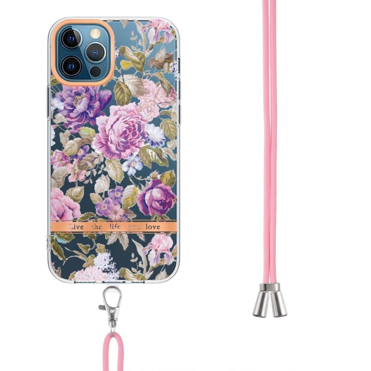 For iPhone 12 Pro Max Flowers Series TPU Phone Case with Lanyard