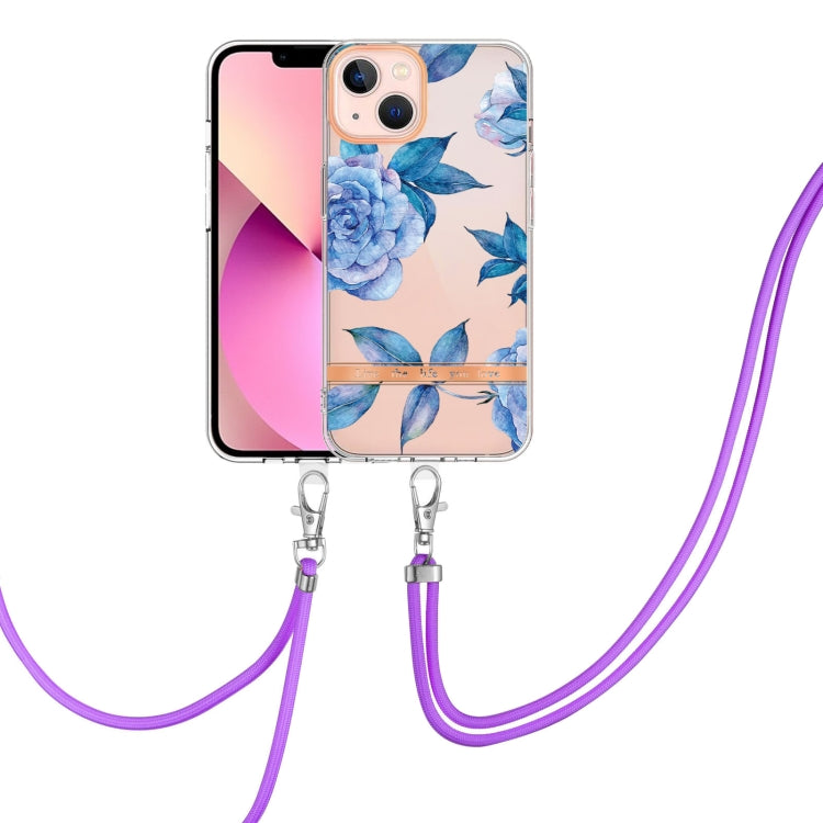 For iPhone 13 mini Flowers Series TPU Phone Case with Lanyard