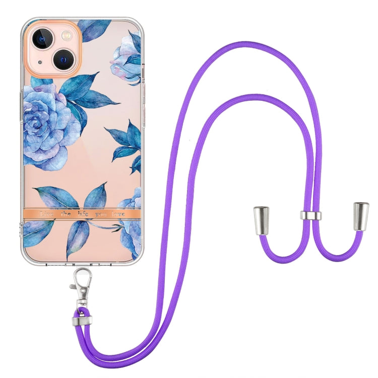 For iPhone 13 mini Flowers Series TPU Phone Case with Lanyard