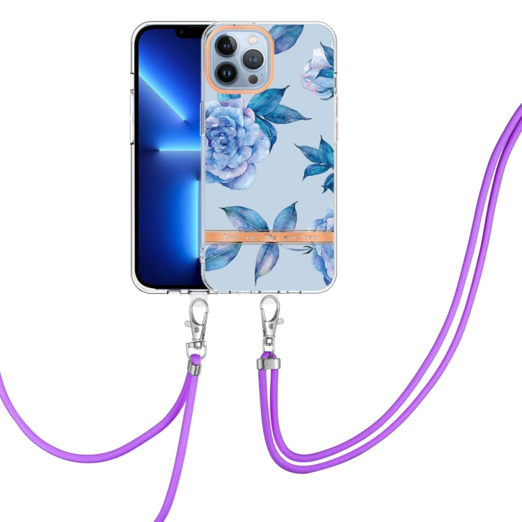 For iPhone 13 Pro Flowers Series TPU Phone Case with Lanyard
