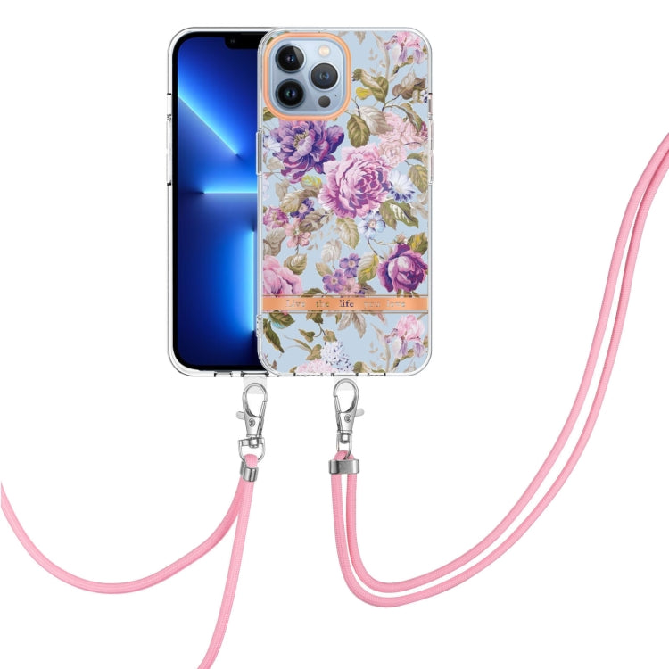 For iPhone 13 Pro Flowers Series TPU Phone Case with Lanyard