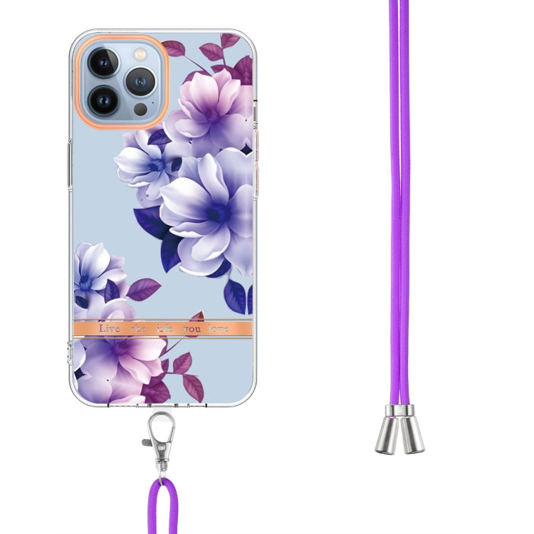 For iPhone 13 Pro Max Flowers Series TPU Phone Case with Lanyard
