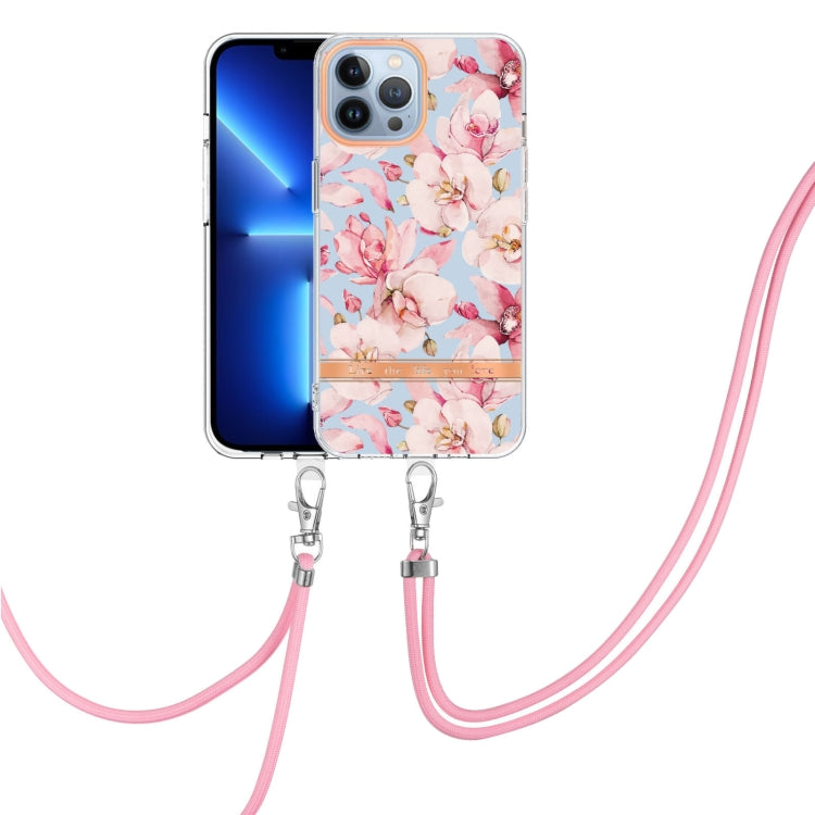 For iPhone 13 Pro Max Flowers Series TPU Phone Case with Lanyard