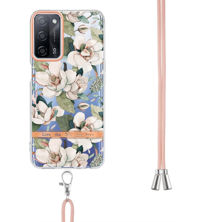 For OPPO A55 5G / A53S 5G / A54 4G / A16 / A54S 4G Flowers Series TPU Phone Case with Lanyard