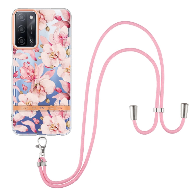 For OPPO A55 5G / A53S 5G / A54 4G / A16 / A54S 4G Flowers Series TPU Phone Case with Lanyard