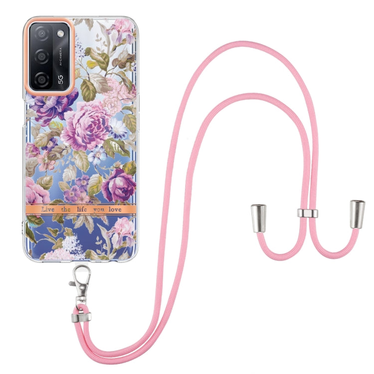 For OPPO A55 5G / A53S 5G / A54 4G / A16 / A54S 4G Flowers Series TPU Phone Case with Lanyard