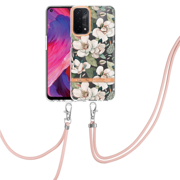 For OPPO A74 5G / A93 5G / A54 5G / A93S 5G Flowers Series TPU Phone Case with Lanyard