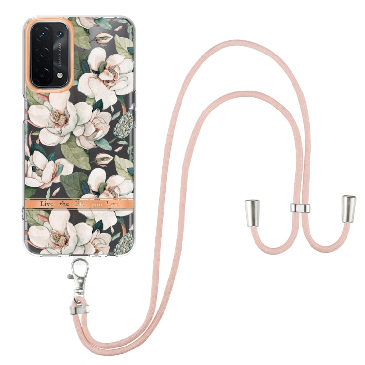 For OPPO A74 5G / A93 5G / A54 5G / A93S 5G Flowers Series TPU Phone Case with Lanyard