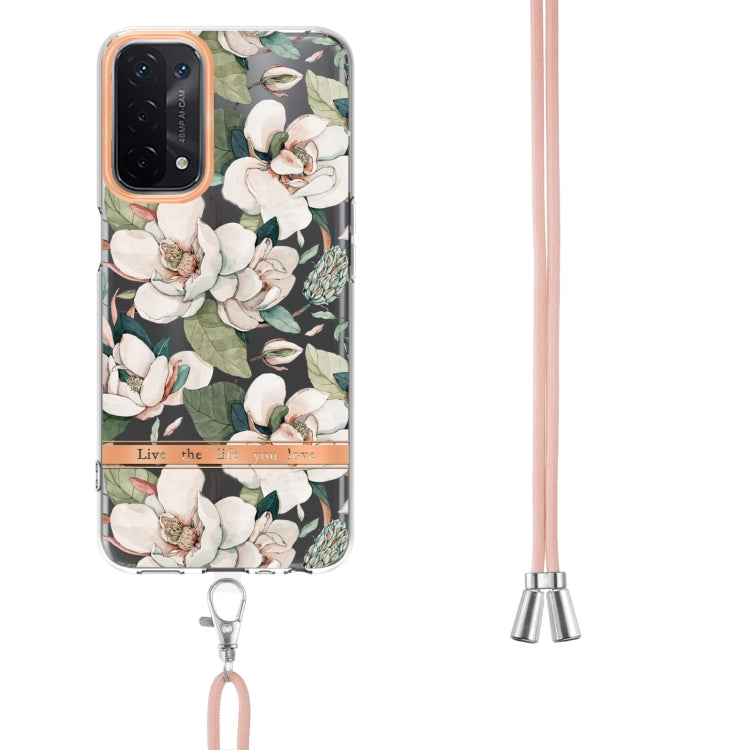 For OPPO A74 5G / A93 5G / A54 5G / A93S 5G Flowers Series TPU Phone Case with Lanyard