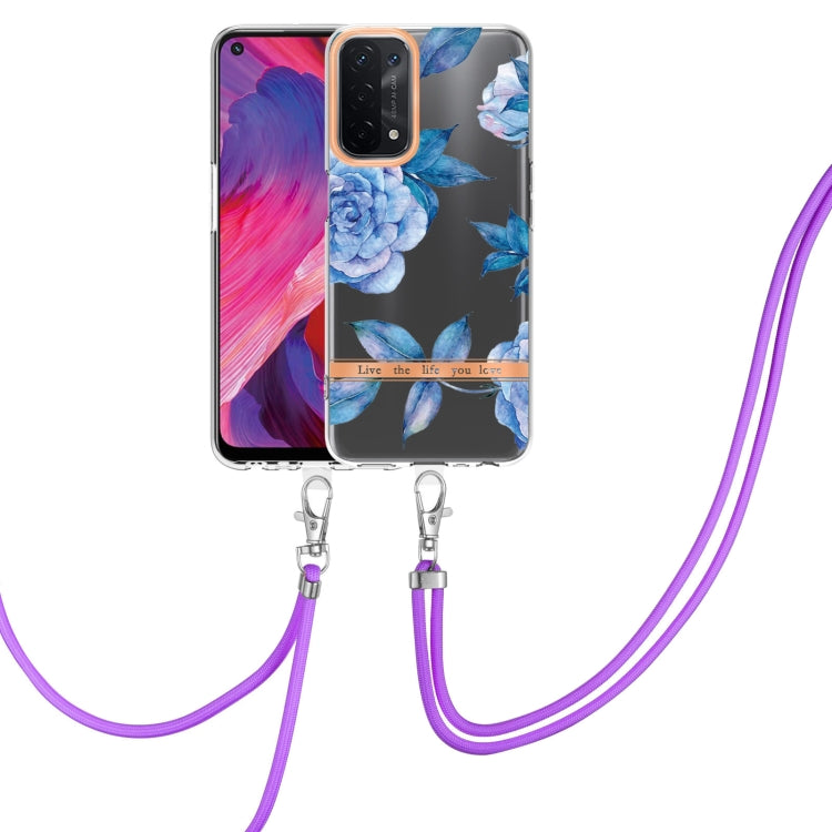 For OPPO A74 5G / A93 5G / A54 5G / A93S 5G Flowers Series TPU Phone Case with Lanyard