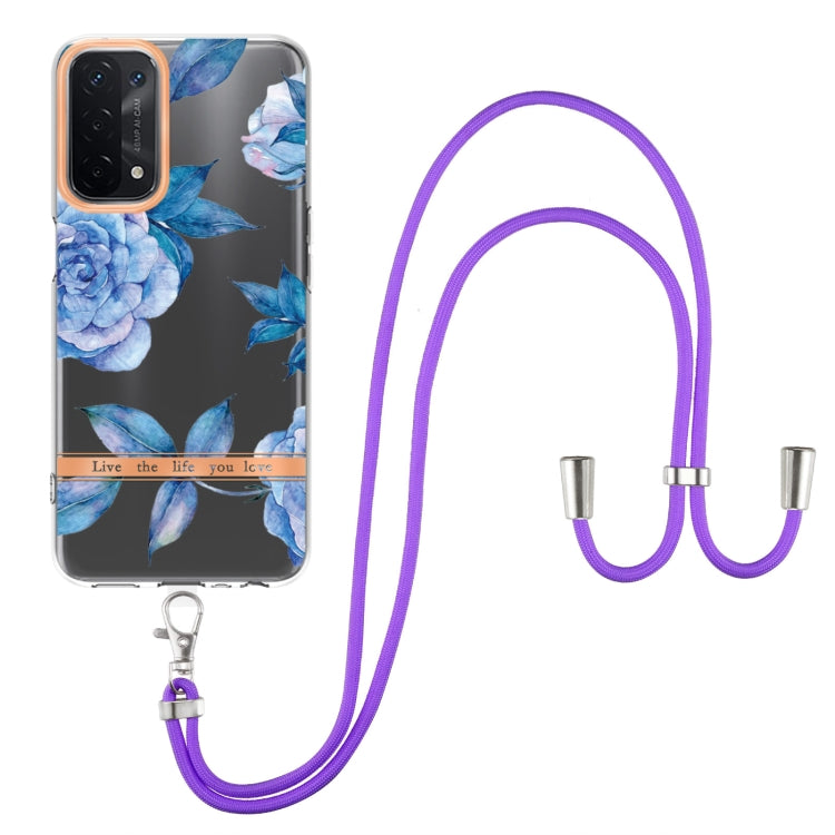 For OPPO A74 5G / A93 5G / A54 5G / A93S 5G Flowers Series TPU Phone Case with Lanyard