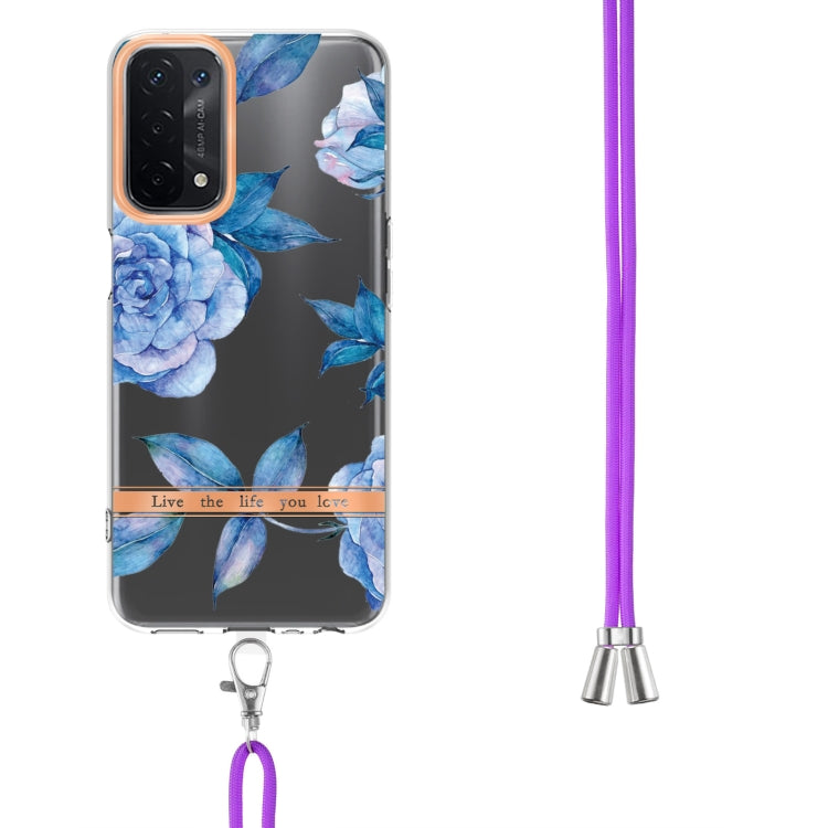 For OPPO A74 5G / A93 5G / A54 5G / A93S 5G Flowers Series TPU Phone Case with Lanyard