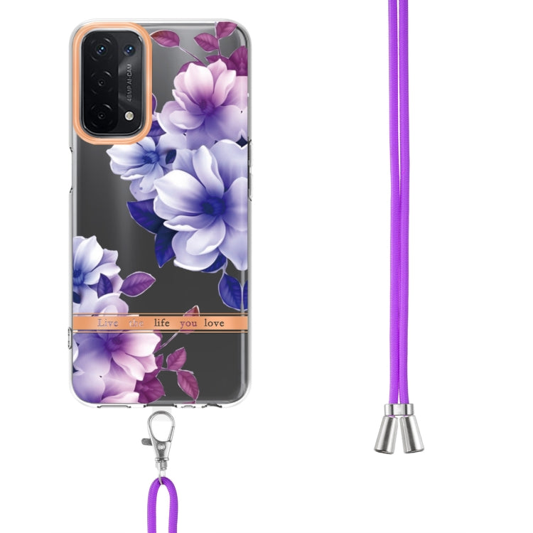 For OPPO A74 5G / A93 5G / A54 5G / A93S 5G Flowers Series TPU Phone Case with Lanyard