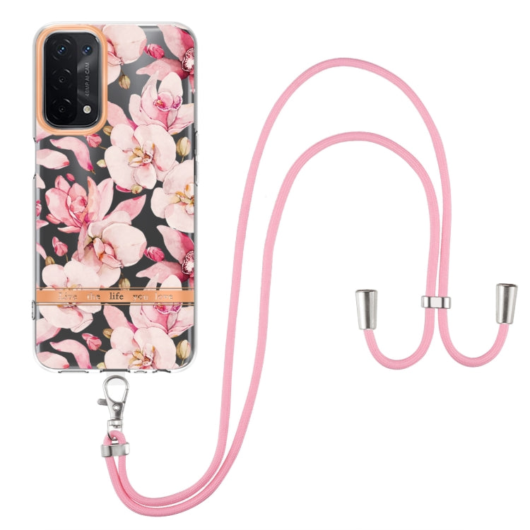 For OPPO A74 5G / A93 5G / A54 5G / A93S 5G Flowers Series TPU Phone Case with Lanyard