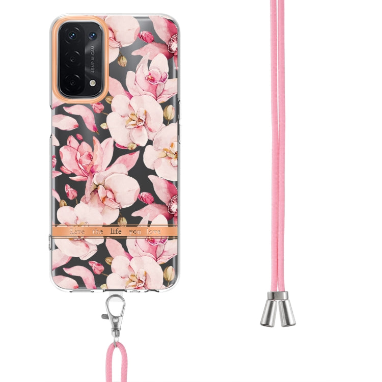For OPPO A74 5G / A93 5G / A54 5G / A93S 5G Flowers Series TPU Phone Case with Lanyard