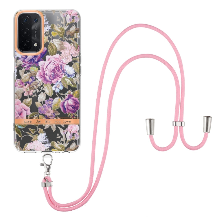 For OPPO A74 5G / A93 5G / A54 5G / A93S 5G Flowers Series TPU Phone Case with Lanyard