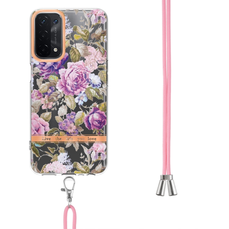 For OPPO A74 5G / A93 5G / A54 5G / A93S 5G Flowers Series TPU Phone Case with Lanyard