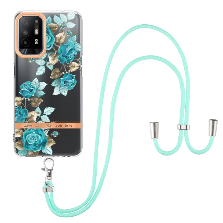 For OPPO A94 5G Flowers Series TPU Phone Case with Lanyard