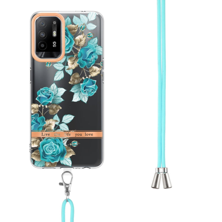 For OPPO A94 5G Flowers Series TPU Phone Case with Lanyard