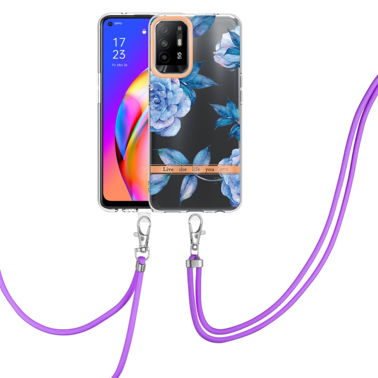 For OPPO A94 5G Flowers Series TPU Phone Case with Lanyard