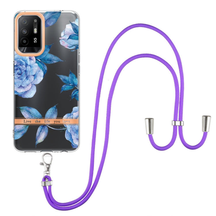 For OPPO A94 5G Flowers Series TPU Phone Case with Lanyard