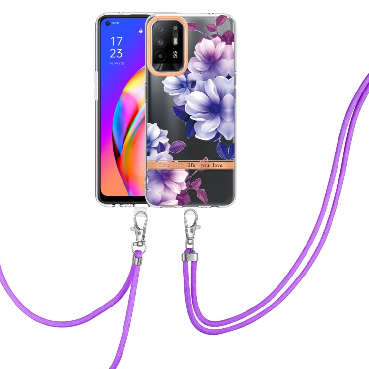 For OPPO A94 5G Flowers Series TPU Phone Case with Lanyard