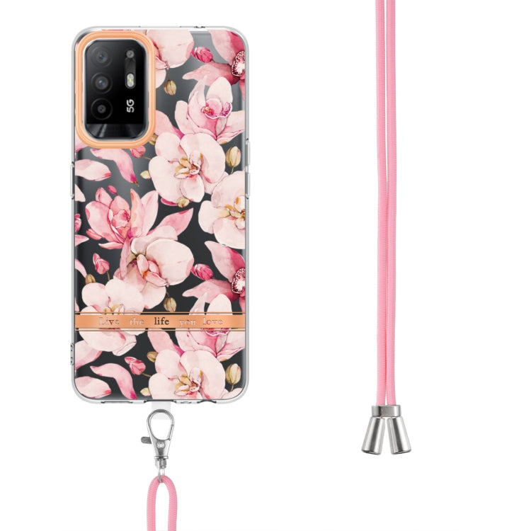 For OPPO A94 5G Flowers Series TPU Phone Case with Lanyard