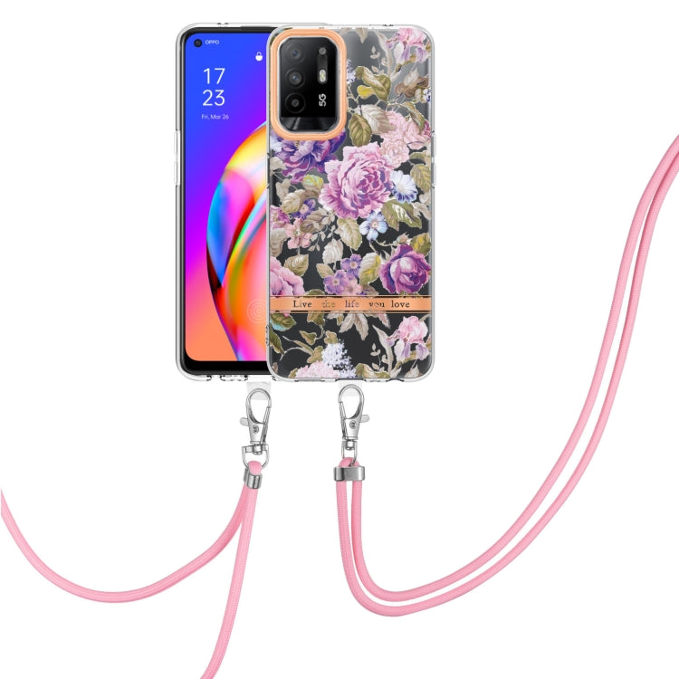 For OPPO A94 5G Flowers Series TPU Phone Case with Lanyard