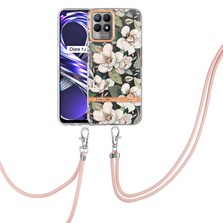For OPPO Realme 8i Flowers Series TPU Phone Case with Lanyard