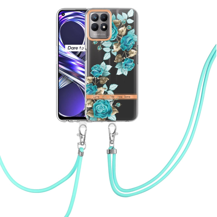 For OPPO Realme 8i Flowers Series TPU Phone Case with Lanyard