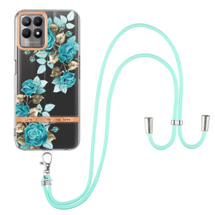 For OPPO Realme 8i Flowers Series TPU Phone Case with Lanyard
