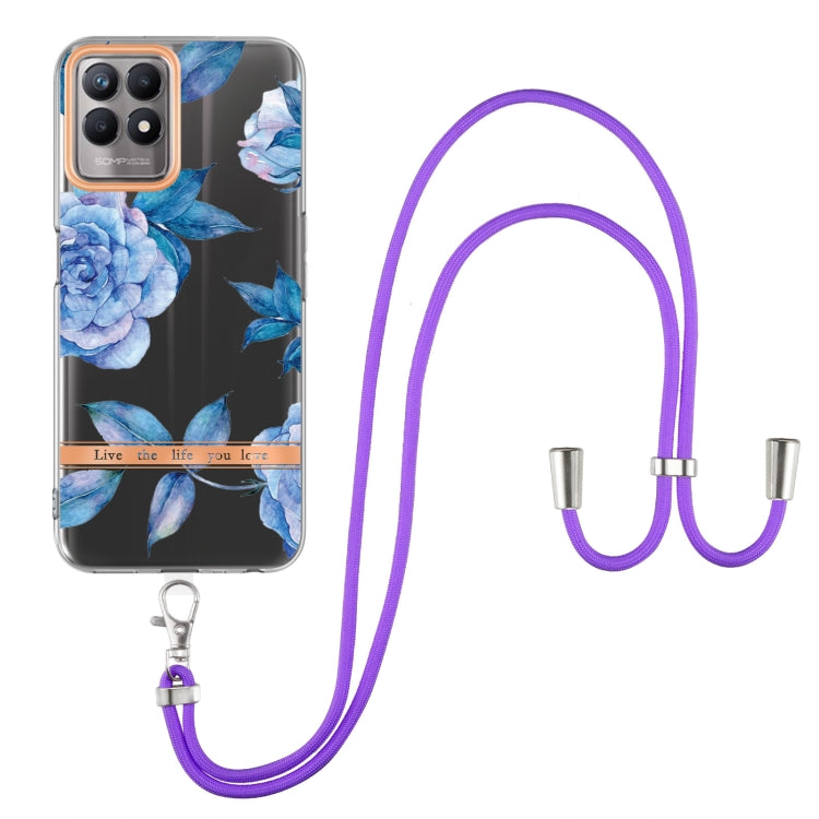 For OPPO Realme 8i Flowers Series TPU Phone Case with Lanyard
