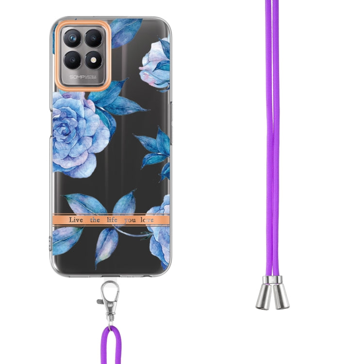 For OPPO Realme 8i Flowers Series TPU Phone Case with Lanyard