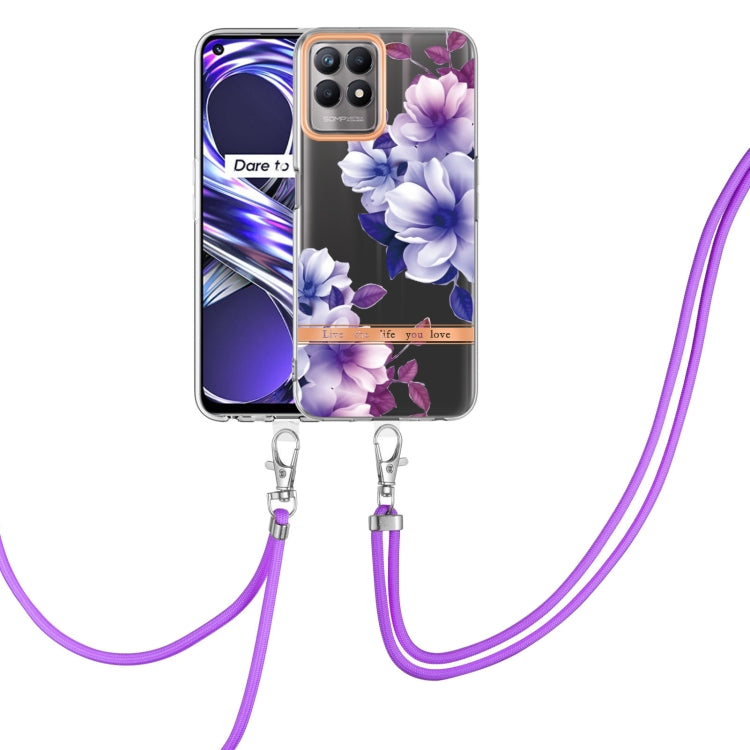 For OPPO Realme 8i Flowers Series TPU Phone Case with Lanyard