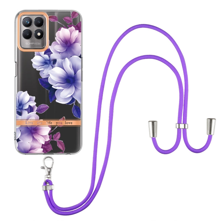 For OPPO Realme 8i Flowers Series TPU Phone Case with Lanyard