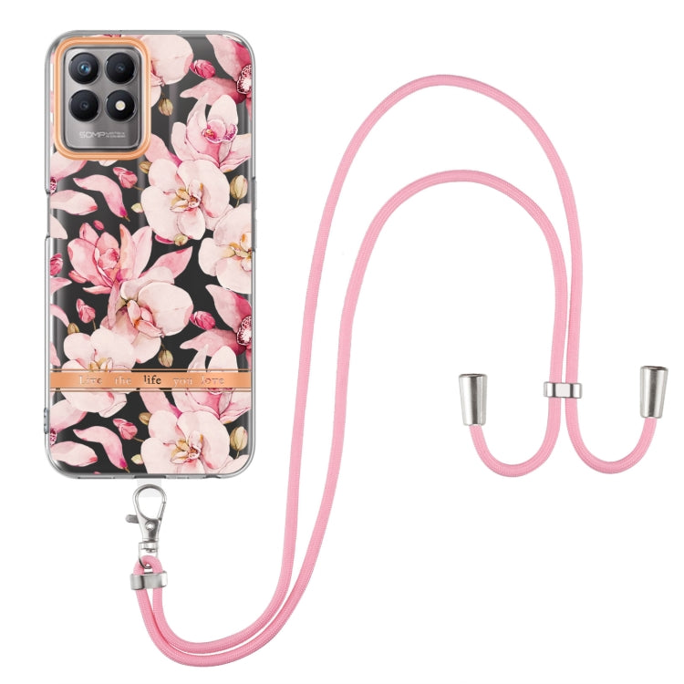 For OPPO Realme 8i Flowers Series TPU Phone Case with Lanyard