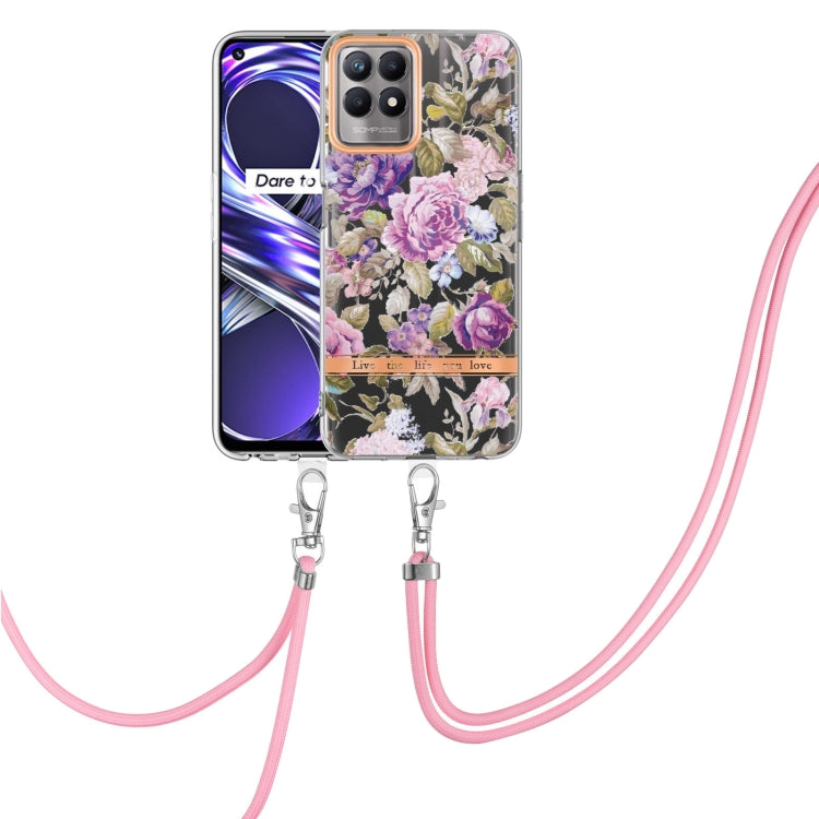 For OPPO Realme 8i Flowers Series TPU Phone Case with Lanyard