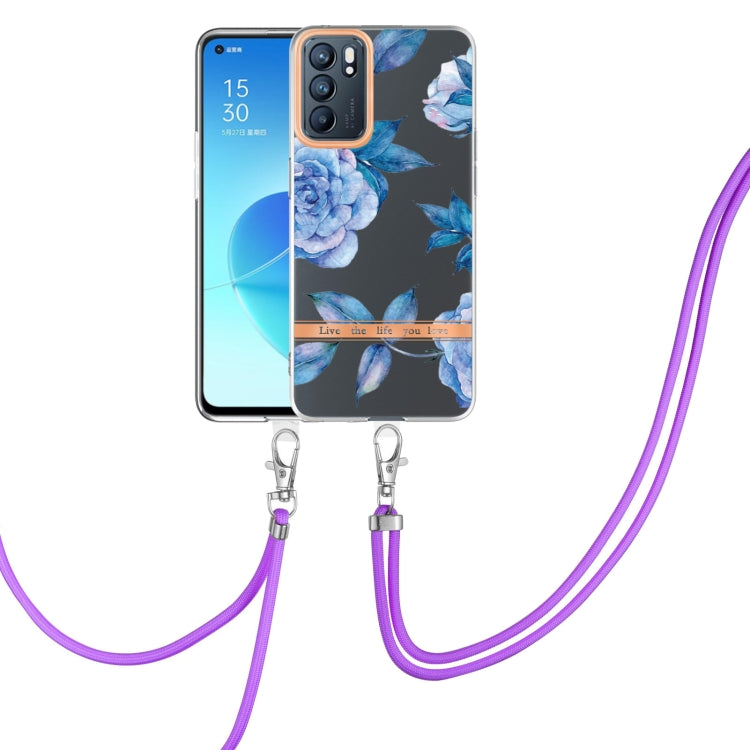 For OPPO Reno6 5G Flowers Series TPU Phone Case with Lanyard