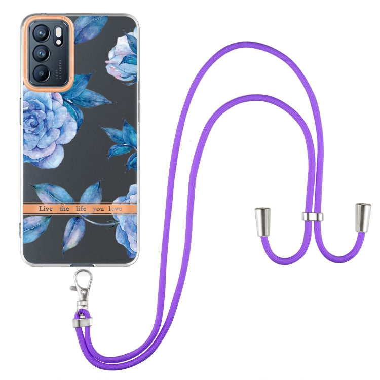 For OPPO Reno6 5G Flowers Series TPU Phone Case with Lanyard