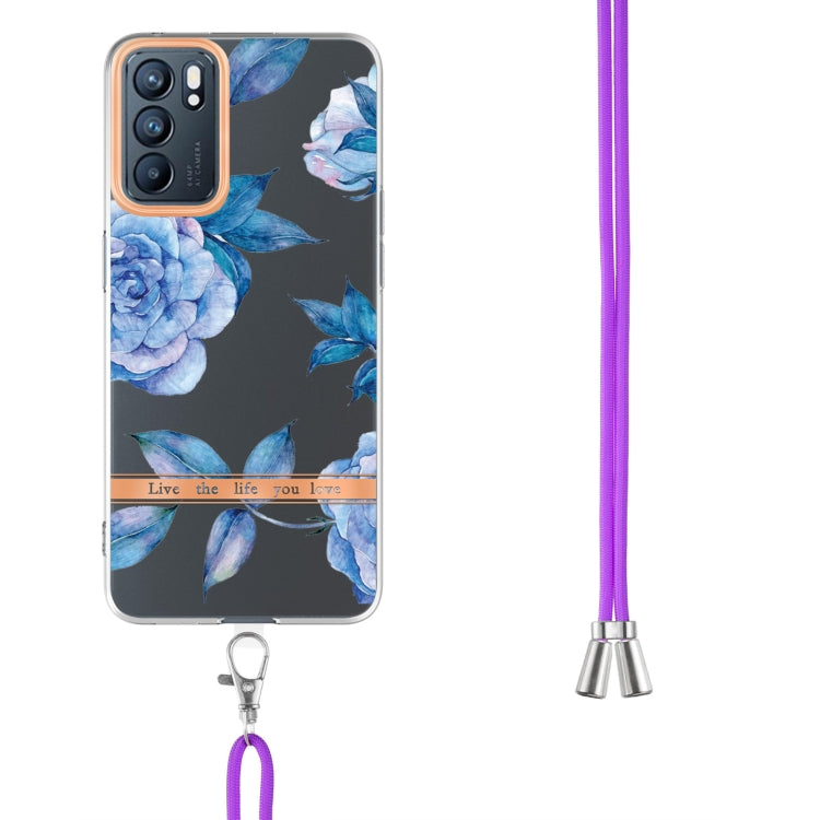 For OPPO Reno6 5G Flowers Series TPU Phone Case with Lanyard