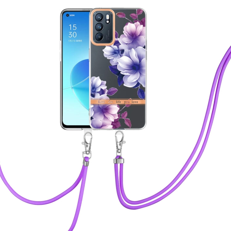 For OPPO Reno6 5G Flowers Series TPU Phone Case with Lanyard
