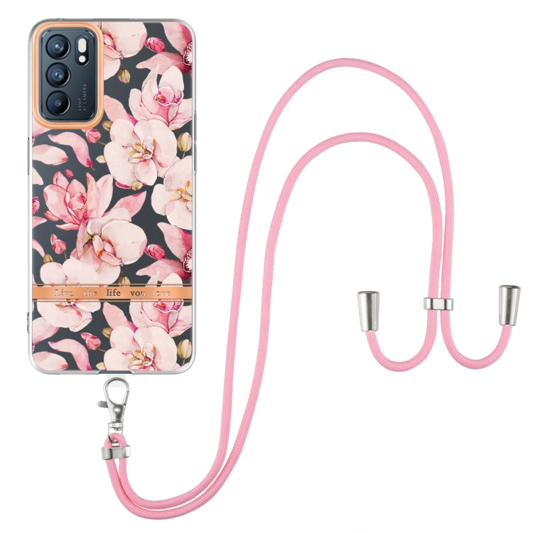 For OPPO Reno6 5G Flowers Series TPU Phone Case with Lanyard